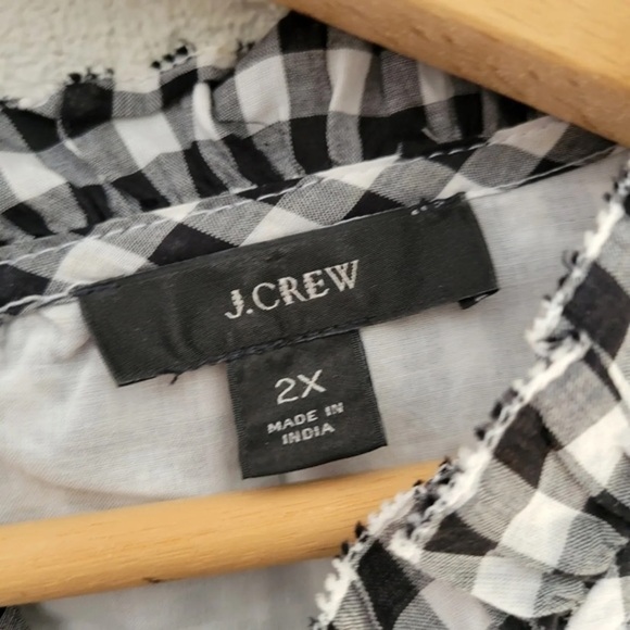 J Crew Gingham Check Daisy Lace Peplum Puff Sleeve Black White Top Size 2X - Picture 4 of 12